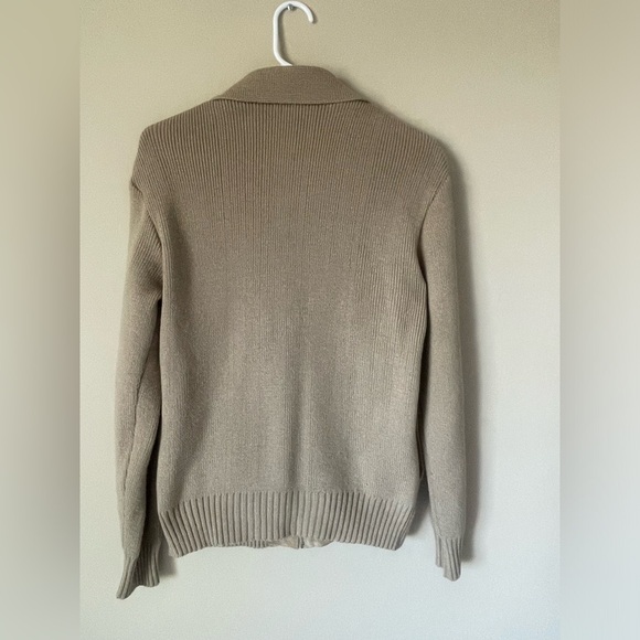 Unisex vintage Arctic Fox Tan Zip-Up leather front Sweater with Cable Knit NWOT - Picture 4 of 9
